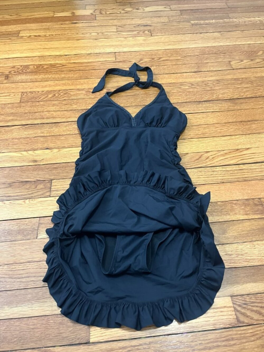 SPANX Black Halter One-Piece Swimdress with Ruffle Hem - Picture 2 of 5